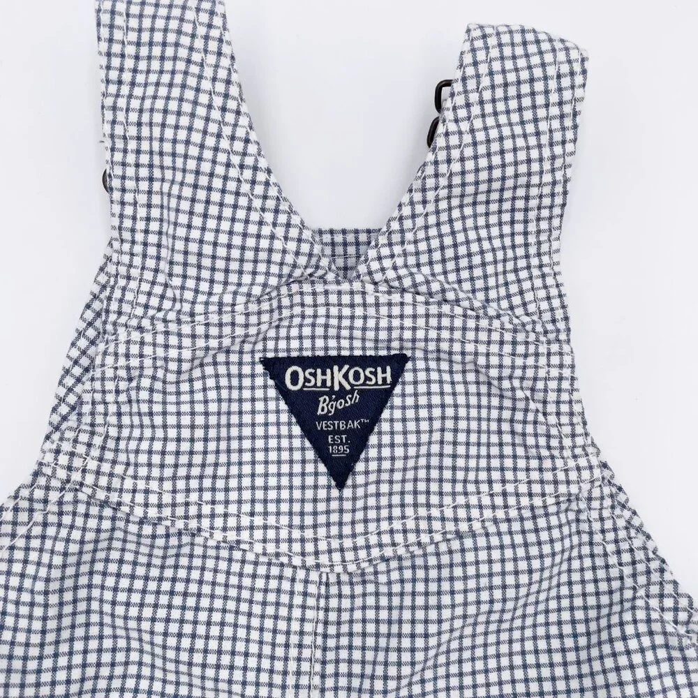OshKosh B'Gosh Shortalls Blue and White Plaid Vestbak Overall Shorts Size 6 M